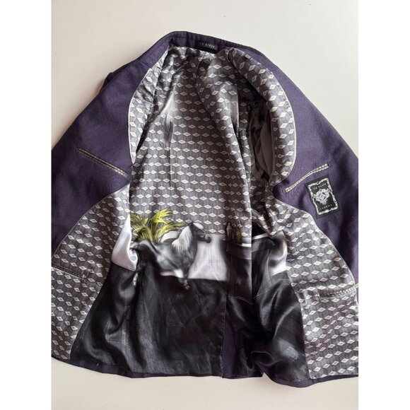 Men's TED BAKER Cezannj Purple 100% Wool Flannel Blazer Suit Jacket, 42L - Picture 10 of 16